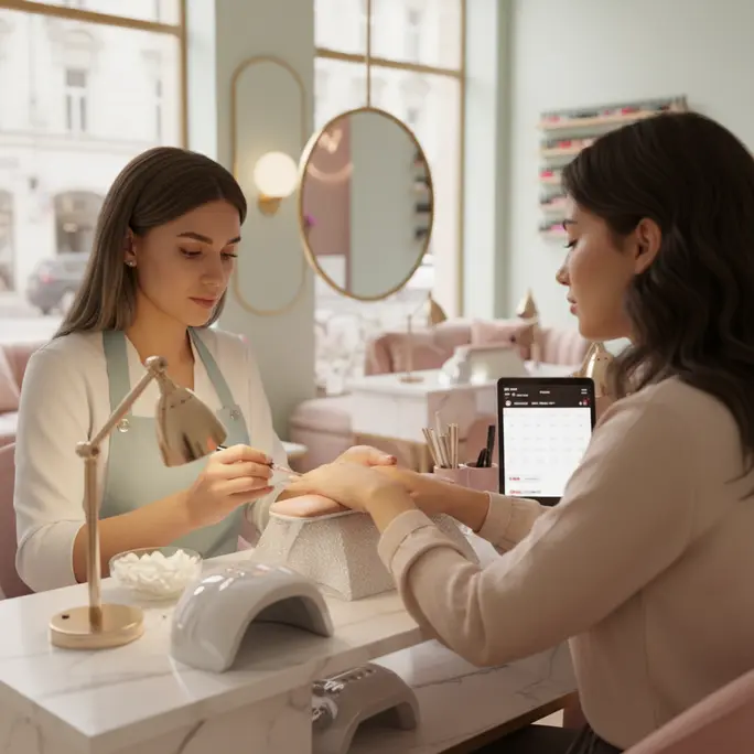 Woman receiving a manicure